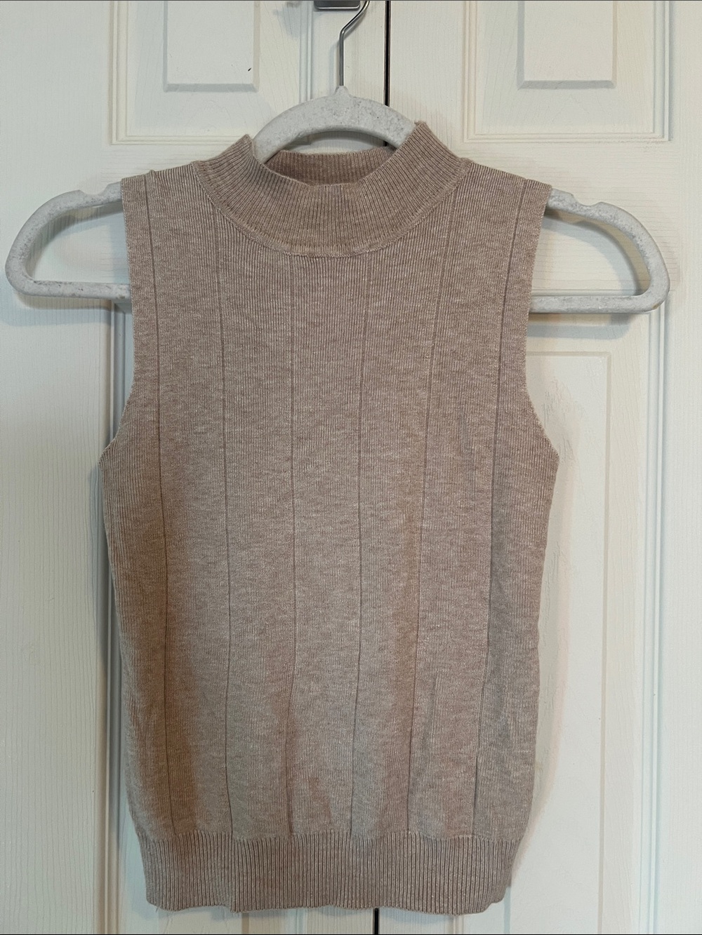 Sleeveless Mock Neck Knit Top - Beige